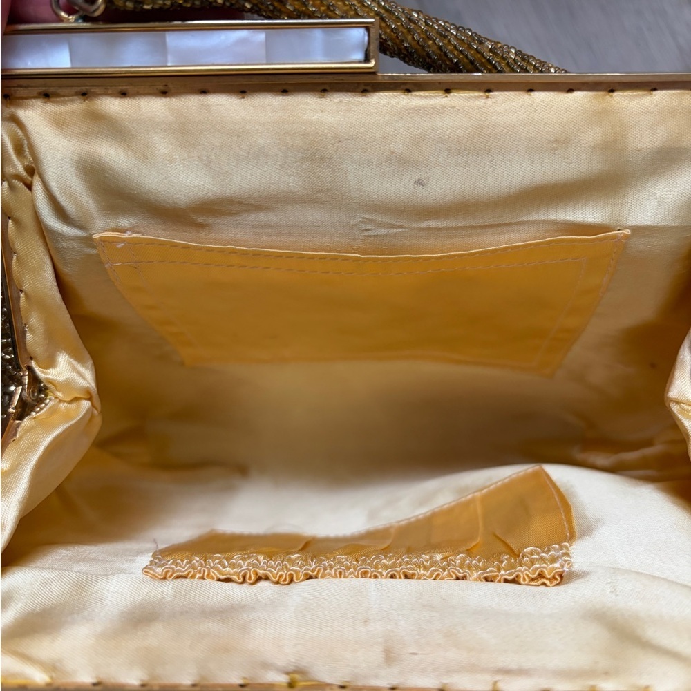 Vintage Gold Beaded Evening Bag Top Handle Purse 1950s Frame Clasp Formal *S23 - Picture 4 of 5